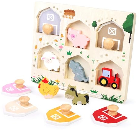 Nabance Holzpuzzle ab 1 Jahr Bauernhof Tier Puzzles Steckpuzzle Holz ab 1 2 3 Jahr Lernspielzeug Holzspielzeug Baby Puzzle Montessori Spielzeug Geschenk Geburtstag Ostern Weihnachten Junge Mädchen