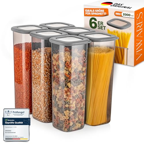 Viwares Förvaringsburkar med lock, lufttäta, set med 6 st. BPA-fria, förvaringsburkar för müsli, mjölförvaring, kök, praktisk arrangör kök, matbehållare för matförvaring