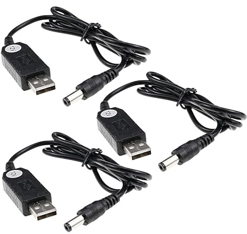 A-DIGISHUO 3PCS USB to 12V Step Up Adapter Cable, 5V to 12V DC 5.5x2.1mm Boost Power Cord Max Current 800mA for Fan Router Speaker Lamp