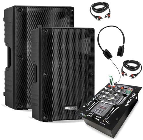 Ibiza - Pack Sono 2 Enceintes Ibiza XTK12A-MKII 12 500W - Table Mixage Bluetooth DJM150USB-BT USB - Casque - Câbles - Soirée DJ Mobile