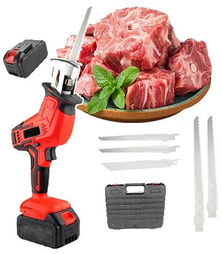 Sierra Para Huesos, Sierra Alternativa De Carnicero Profesional Inalámbrica, Iluminación LED Con 4 Cuchillas Y Caja De Almacenamiento, Sierra Eléctrica Para Huesos Para Cortar Madera/Carne