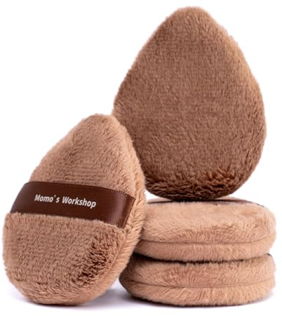 Momo's Workshop Long Fluffy Brown Egg-Shaped Powder Puff,Large Coverage, Even Powder Application, Soft Blurring Finish for Loose&Pressed Powder,Blush,Makeup Puff Applicator with Storage case,2pcs