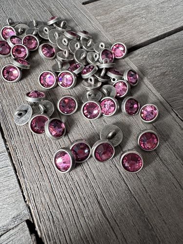 10 Stück kleine Mini Metall Knöpfe silber matt mit farbigem Strass in hellblau, blau, rosé, lila oder hellgrün 10mm (pink)
