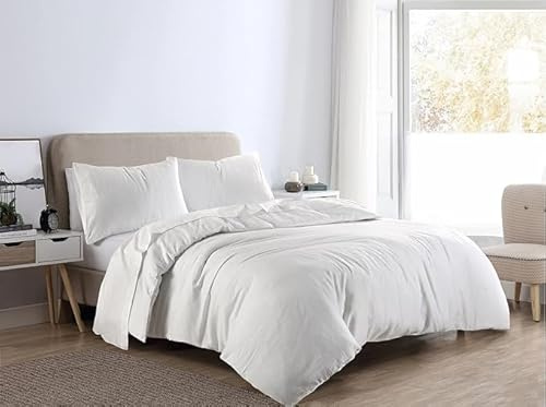 Bella Nights Flannelette Duvet Cover Set – 100% Brushed Cotton Bedding with Matching Pillowcases Soft & Warm Thermal Bed Linen for All Seasons – Cozy Flannel Quilt Cover Set (White, King)