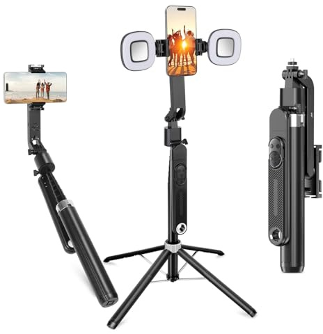 SRIKEKL 71 Auto Face Tracking Selfie Stick & Tripod,360° Rotation, AI Gesture Control, Motion Sensor Phone Stand for Filming Streaming YouTube Tiktok Video Vlog(With Fill Lights)