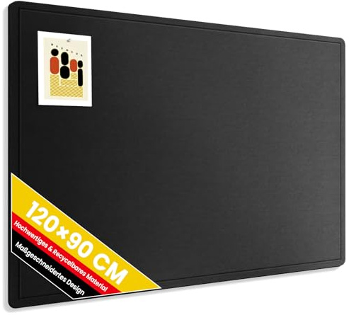 Großes Filz Pinnwand, 120x90cm Filzboard mit 40 Reißzwecken, faltbares Bulletin Board, Fotodisplay-Tafel mit selbstklebendem Klebeband für Büro, Zuhause und Schule (Black, 120x90 cm)
