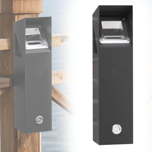 petour 3L Mülleimer mit 3 Seiteneinwürfen, 40x10x10 cm | Wandmontierter, mit Schlüssel, langlebig, pflegeleicht, robust, Ripple Schwarz, für Haushalt und Gewerbe.
