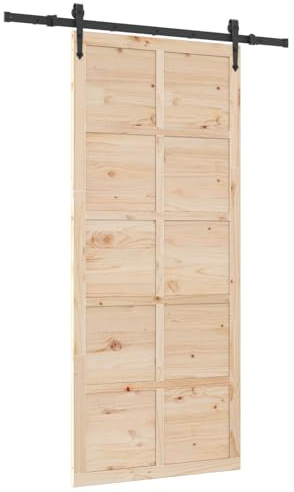 vidaXL Puerta deslizante rectangular 80 x 208 cm, marrón rústico, de madera de pino maciza, interior ajustable, estilo granja, textura suave, con componentes de acero. Ideal para vestíbulo, sala de