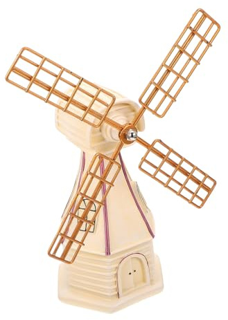 Levemolo American Country Windmill Model Desktop Ornament White Netherlands Windmill Shape Decor Handcrafted Table Decoration for Home and Party Wear Resistant Craft Gift