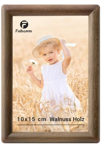 Feihorrm Bilderrahmen 10x15, Walnuss Fotorahmen mit Gehärtetem Glas | Handgefertigte Massivholz Rahmen, Bilderrahmen Holz für Wohnzimmer, Schlafzimmer, Büro, Wand & Tischbilderrahmen
