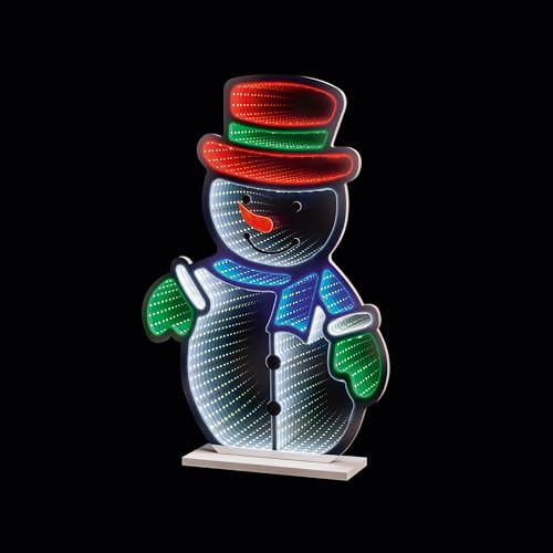 Premier 60cm Standing Snowman Infinity Light – LED Christmas Snowman Decoration with 3D Tunnel Illusion – Festive Light-Up Figure for Indoor Christmas Décor, Winter Displays & Seasonal Lighting