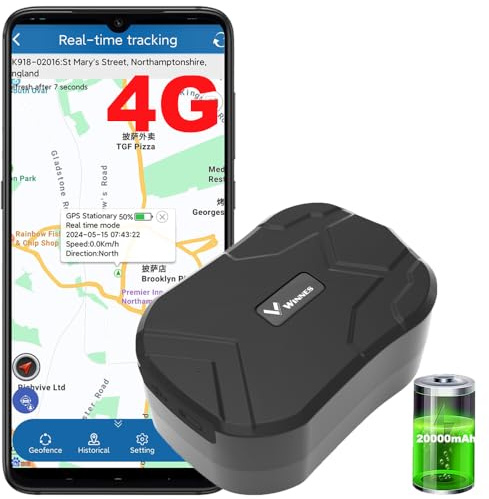 Car Tracker, 4G LTE Vehicle Tracker Devices No Monthly Fee, 20000mAh Rechargeable Big Battery Magnetic GPS Traker, UK & Worldwide Real Time Tracking, Safe Area, Route Memory System and Alarms