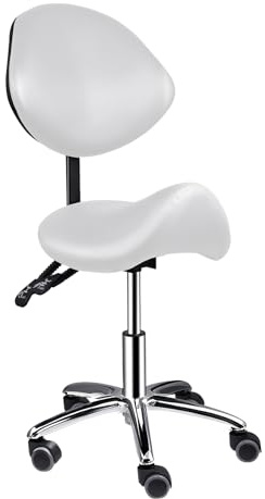 Sgabello da Sella Altezza del Sedile Regolabile (42-54CM) E angolazione dello Schienale Regolabile (90-125°) Sgabello Girevole con Ruote e Supporto per la Schiena Capacità 181 KG Adatto per Saloni