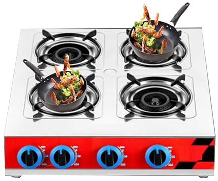 Cuisinière À Gaz 4 Feux Encastrée, Poêle Frire Haute Puissance 3,2 KW, Plaques De Cuisson En Acier Inoxydable, Plaque Camping Allumage Automatique, Protection Anti-extinction(LPG)