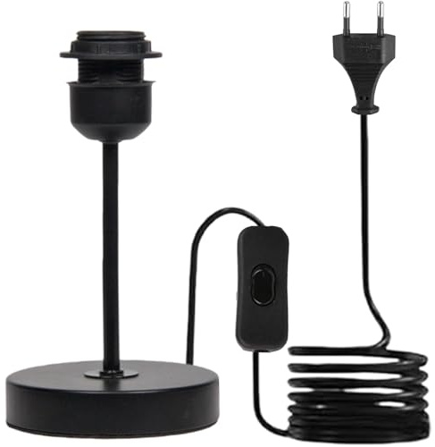 GBKDQQ Tischlampenfuß, Tischlampe Fassung mit Schraubring, Kabel und Schalter, Schwarz Metall E27 Fassung, für Schlafzimmer, Wohnzimmer oder Büro