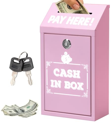Spendenbox Metall Abschließbar, Spardose Geldkassette Wandmontage Sammelbox mit Zahlenschloss Schlüsselversteck für Draußen, Sicherer Briefkasten Vorschlagsbox mit Einwurfschlitz, Schwarz (Rosa)