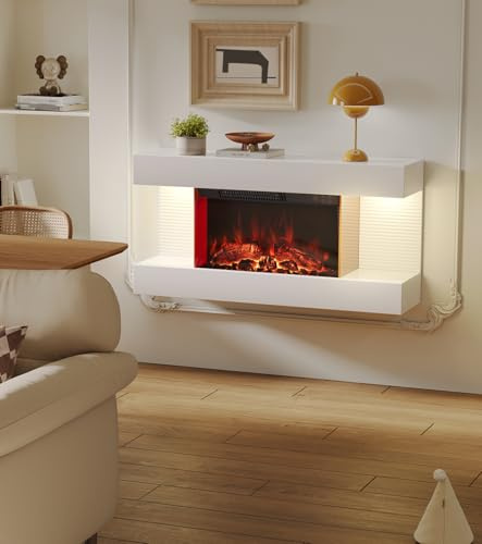 M.C.Haus Wall-Mounted Electric Fireplace with 12 Flame Colors & 3 Brightness Levels | Timer Function & Overheat Protection | Modern LED Heating Fireplace(50in, WIFI)