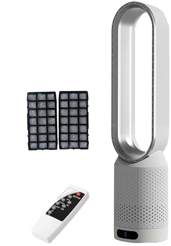 Riscaldatore con ventola calda e fredda, purificante, senza pale, con cuscinetti filtranti extra, telecomando automatico con torre oscillante, funzione timer di 2 ore per dormire, lavorare,