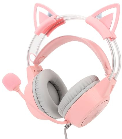 Hamwesh Casque d'écoute avec Oreilles de Chat, éclairage RVB, Oreilles de Chat Amovibles, Pilote de 50 Mm, Son Surround, Design Ergonomique, compatibilité Multi-Plateforme, pour Filles avec Prise
