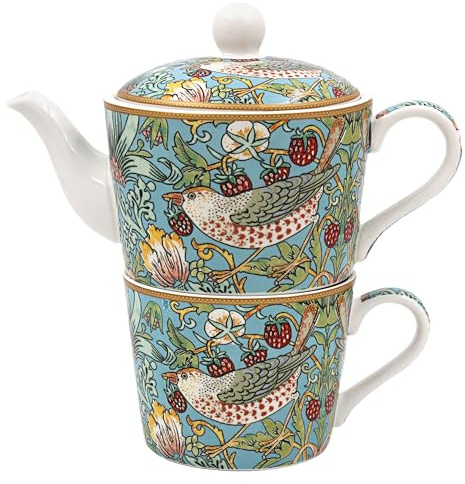 The Leonardo Collection William Morris Strawberry Thief Teapot & Cup Set | 250ml Cup, 400ml Pot, Fine China, Matching Gift Set, Ideal for Home and Office Use