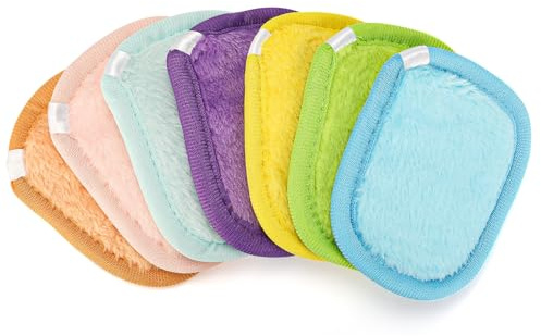 Romon Coton Demaquillant Lavable, 7 Pcs Pad Multicolore, 10x8 cm Eponge Demaquillante Visage Reutilisable, Doux Sans Composants Chimiques Pour Toutes Peaux