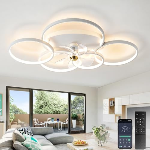 XSXUDODP Ventilateur de Plafond Moderne avec Lumières, LED Luminaire Plafonnier Ventilateur Dimmable, 86 cm Lampe avec Ventilateur Plafond pour Salon, Chambre à Coucher