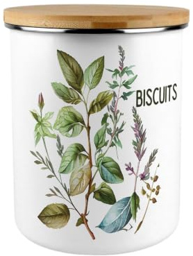 Purely Home Watercolour Herbs Biscuit Storage Tin - 2.7L Extra-Large Kitchen Canister