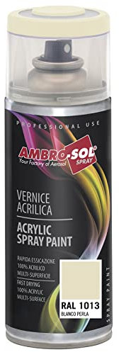 Ambro-Sol V4001013 Smalto Acrilico Multiuso, Vernice Brillante per Interni ed Esterni, Adatto per Qualsiasi Tipo di Materiale, Bomboletta Spray in Banda Stagnata Riciclabile da 400 ml, Bianco Perla