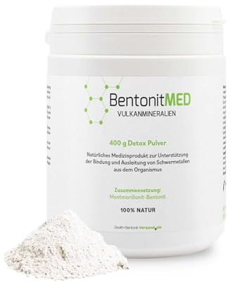 Bentonit MED Premium Montmorillonit, ultrafeines Detox-Pulver 400g, Medizinprodukt, Apothekenqualität, Darmreinigung, Schwermetalle Ausleiten, Entgiftungskur, Vulkanmineralien, Heilerde, Darmreinigung