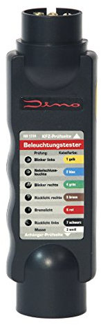 Dino KRAFTPAKET 130081 12V Anhänger Prüfgerät 7-Polig Beleuchtungstester für Anhänger Zugfahrzeuge Adapter Stecker Kurzadapter Steckdose