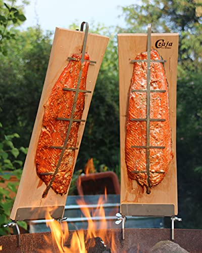 Czaja Feuerschalen® Flammlachsbretter für Feuerschalen, 2er Set Räucherbrett aus Buchenholz incl. stabilen Edelstahl Halterungen