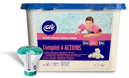 Gre 76032L - Trattamento 4 Azioni 1kg - pastiglie da 20g + DOSATORE GALLEGGIANTE CON TERMOMETRO