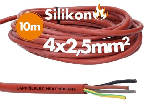 10 Meter Lapp 00460213 Ölflex Heat 180 Silikonkabel I Silikonleitung 4G2,5 mm² I Saunakabel 4x2,5 mm² mit Schutzleiter I SiHF Saunaofen Kabel 10 m