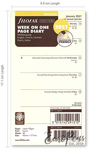 Filofax 2021 21-68439 Woche pro Seite, 5 Sprachen, Cotton Cream zu ändern, Personal