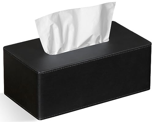 GOLRANLYE Kosmetiktücherbox, 25×13.5×9.5 cm PU-Leder Moderner Taschentuchbox Rechteckig für Badezimmer Schlafzimmer Esszimmer Büro und Mehr (Schwarz)