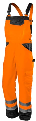 NEO TOOLS Pantalone Classic Alta Visibilità, Bicolore - Salopette da Lavoro Uomo, Taglie Grandi S-3XL, Tuta da Lavoro Uomo qualità - Tute da lavoro con catarifrangenti (S, Arancia)