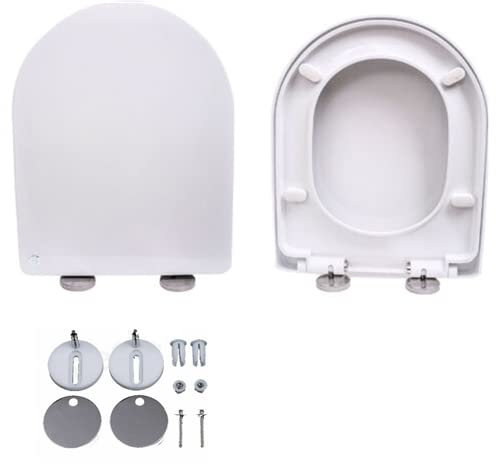 Premium WC Sitz, Toilettendeckel mit Absenkautomatik, 99,9% Antibakterieller Oberfläche Antibakterielle Klodeckel, D Form Toilettensitz mit Quick Release & Softclose Funktion WC Deckel Klobrille, Weiß