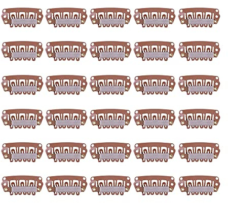 30 Stück Haarverlängerung Clips für Perücken Haar Extensions Klips 28mm U-Form Snap on Wig Clips mit Silikon Rückseite (Hellbraun)