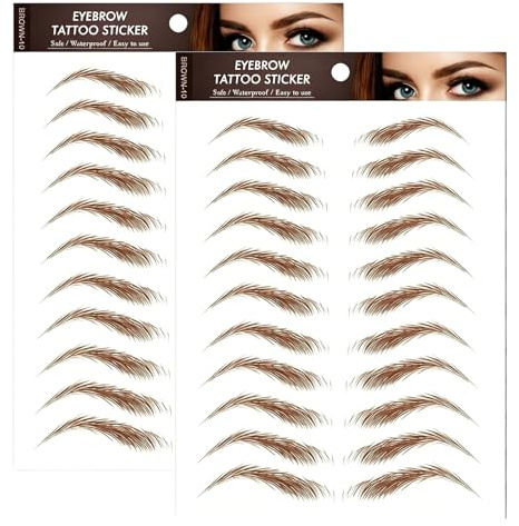 Bamboopack Lot de 2 feuilles de tatouages naturels pour sourcils - Imperméables - Décollez instantanément - Forme des sourcils - Style moderne - Tous les âges