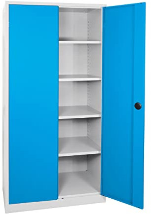 ADB Flügeltürenschrank 92x50x195 cm, Werkstattschrank, Materialschrank, Büroschrank, Metallschrank, Hochschrank, Schrank grau-blau