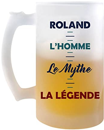 Planetee Chope de bière Roland Mythe Légende - cadeau idée anniversaire Fête des Pères Humour - Verre givré 470 ml avec poignée Alcool Pinte