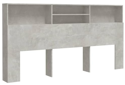 vidaXL Bett Kopfteil mit Ablagen und Regal - Wand-Kopfteil Bücherregal Betthaupt Schlafzimmer Betongrau 200x19x103,5cm