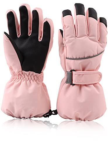XIAOHAWANG Inverno Bambini Ragazzi Guanti da sci Impermeabile Antivento Adulti Guanti Caldi Bambino Ragazze Guanti Protezione Fredda per Bambini, rosa, 4-6 Anni