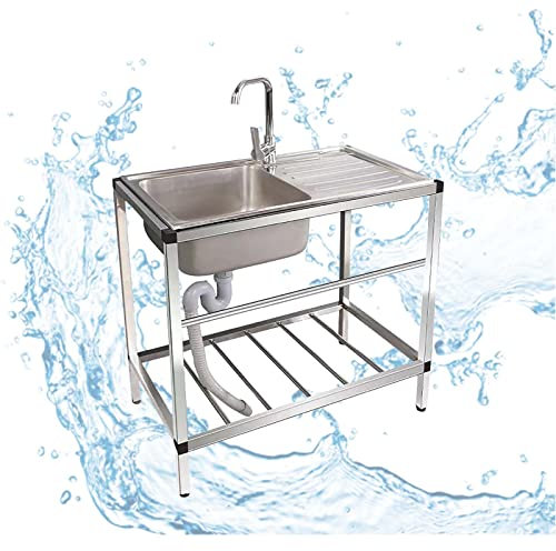 Spülbecken Küche,SpüLtisch Edelstahl SpüLbecken, Freistehende Küchenspüle Aus Edelstahl Mit Wasserhahn, Super Große Kapazität Mobiles Spültisch Quadratische Spüle Für Badezimmer,Restaurant, Bauernhaus