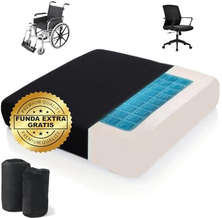 DaymandCare® | Premium-Kissen aus viskoelastischem Material und kühlendem Gel mit 2 Bezügen | Wasserdicht | Hoher Komfort bei längerer Nutzung | Bürostuhlkissen | 40x40x8 cm | Gaming-Stuhl