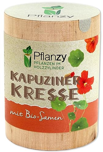 Feel Green Pflanzy Kapuzinerkresse, Bio Samen, Nachhaltige Geschenkidee (100% Eco Friendly), Grow Your Own/Anzuchtset, Pflanzen im Holzzylinder, Made in Austria