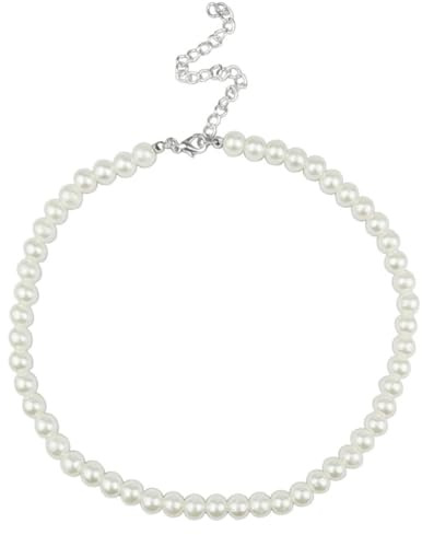 JRYXDS 1 Stück Damen Perlenkette Für Muttertag Braut Schmuck Accessoires Elegant Retro Stil Ketten Modeschmuck Fasching Kostüm Zubehör (Argent)