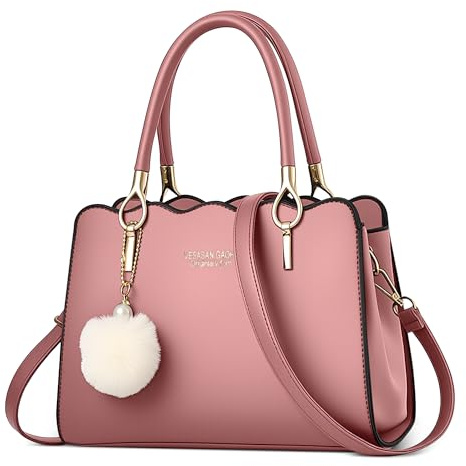 DEEVORCA Klassisch Damen Handtaschen Elegant Tasche Tote Bag Süßem Pompom-Anhänger Leicht Schultertasche für Reise Urlaub Business Täglich PU Leder Damen Groß Henkeltasche Rosa