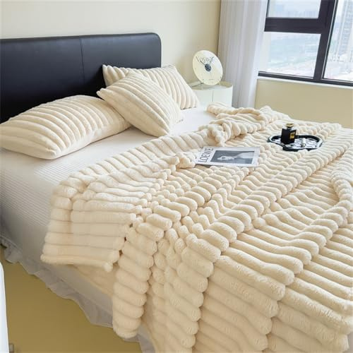 Heavyoff Kuscheldecke Flauschig Decke Fleecedecke, Sofadecke Wohndecke Warm Winter Weich als Couchdecke, Tagesdecke oder Sofaüberwurf Beige, 200x230cm