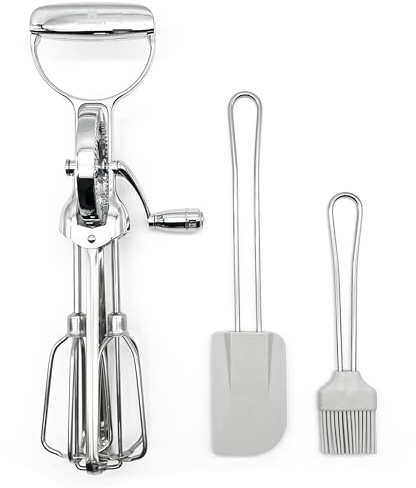 Hommony Rotary Egg Beater 12, Stainless Steel Baking Set with Silicone Spatula and Basting Pastry Brush